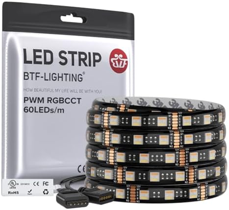 BTF-LIGHTING RGBCCT LED Strip UL Listed 16.4ft 60LED/m 300LED DC12V IP65 by BTF-LIGHTING