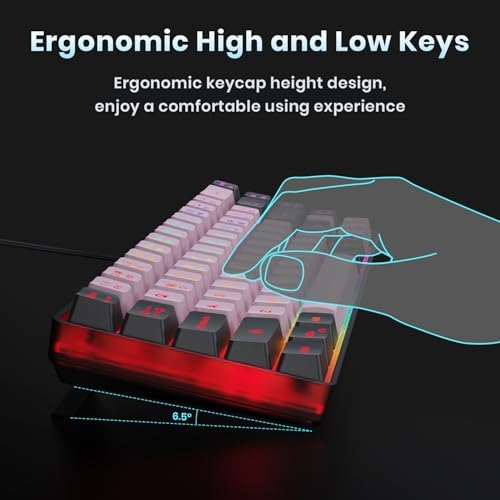 GEODMAER 65% Wired Gaming Keyboard, LED Backlit, Ultra-Compact Anti-Ghosting No-Conflict 68 Keys Membrane Gaming Wired Keyboard for PC Laptop Windows Gamer(Pink-Black) - Image 6