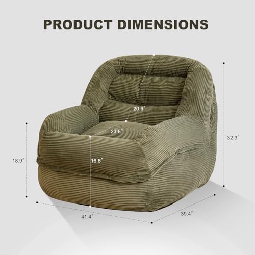 Giant Bean Bag Chair for Adults, Oversized Floor Lounge Chair with Armrests | Olive Green, soft corduroy and resilient foam for living rooms, bedrooms, reading nooks, gaming rooms, movie nights, and pets - Image 2