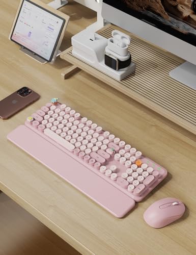 Wireless Keyboard and Mouse Combo, Cute Typewriter, Magnetic Wrist Rest - Image 2