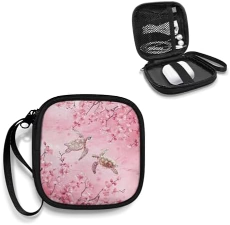 Cherry Blossom Turtle Carrying Earphone Case Pouch Storage Bag Holder-Earbud Case Headphones Storage Bag Pouch for Headphone, Bluetooth - Image 2