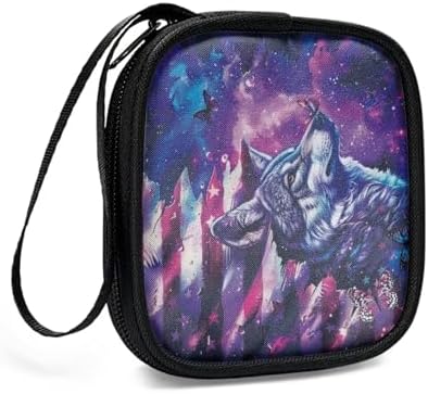 American Flag Wolf Earbuds Case Portable Earbuds Carrying Case, Portable Earphone Case Phone Accessories Organizer with Handle for SD Card, USB Charging Cable - Image 3