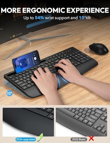 SABLUTE Wireless Keyboard and Mouse Combo, Full Size, Ergonomic Wrist Rest - Image 2