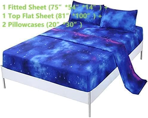 SDIII 4 Pieces Blue Galaxy Sheets Set Full, Soft Microfiber Galaxy Sheets Full, Blue Galaxy Bed Sheet Set for Girls Boys Kids and Teens All Season - Image 2