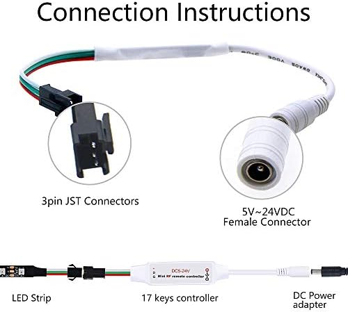 ALITOVE WS2812B WS2811 Addressable LED Controller RF Remote Wireless Mini Controller 5~24V DC for WS2812 WS2811 Dream Color Rainbow RGB LED Pixel Strip Panel Light, 3pin JST Connector 200 Color Modes - Image 2