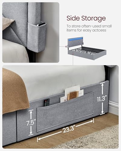 VASAGLE Full Bed Frame, 4 Storage Drawers on Wheels, Charging Station - Image 6