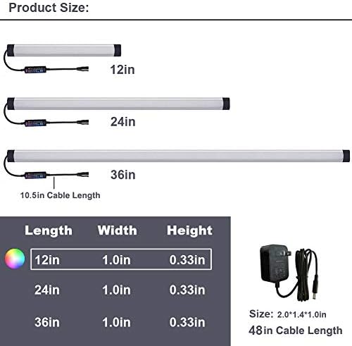 Dimmable Under Cabinet Lighting, RGB LED Light Bar, RF Remote Control Lamp, Multicolor Under Counter Lights for Desk, Room, Cupboard, Hallway, Shelf, Closet (12 Inch) - Image 2