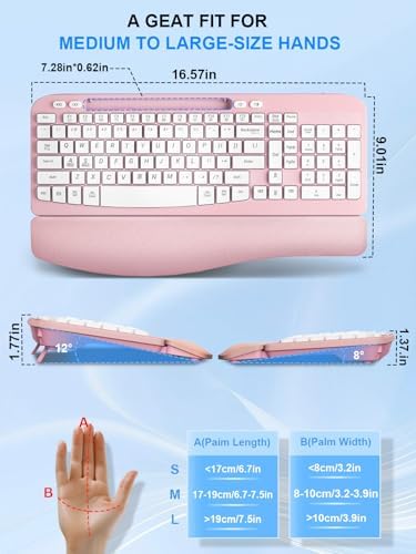 Hayyiesh Ergonomic Wave Keys Wireless Keyboard and Mouse Combo, Full Size with Memory Foam Wrist Rest & Phone Holder, 2.4G Cordless Set with USB-C Adapter for Windows Mac Desktop Laptop (Pink) - Image 2