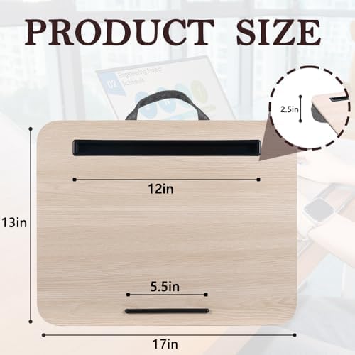 Portable Laptop Desk Fits Up to 16“ Laptops, with Tablet Slot, Built-in Cushion, Great for Home & Office,Lap Desk for Laptop,Lap Desk with Cushion (Light Wood, Medium) - Image 2