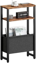 Narrow Side Table, Slim End Table with Magazine Rack, Skinny Bedside Table for Small Spaces, 3 Tier Sofa Couch Table Nightstand for Living Room, Bedroom, Rustic Brown LET503R by IRCPEN
