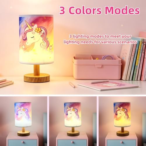 Unicorn Kids Bedside Table Lamp for Girls Bedroom 3 Color Dimmable Eye Caring LED Nightstand Lamp,Kids Night Light with LED Bulb,Cute Unicorn Room Decor Desk Lamp,Perfect Birthday Gifts for Girls - Image 2