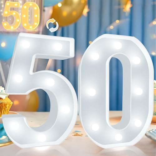 Pooqla 50th Birthday Decoration for Woman Man, Decorative LED Light Up Numbers, Marquee Numbers 50 Sign for Party Backdrop 50th Wedding Anniversary Decor, Warm White and Cool White Number 50 by Pooqla
