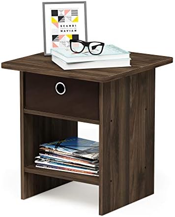 Furinno Dario End Table / Side Table / Night Stand / Bedside Table with Bin Drawer, 1-Pack, Columbia Walnut/Dark Brown by Furinno-FitsYourSpaceFitsYourBudget