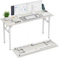 Folding Table Computer Desk - 55.1" No Assembly Folding Desk with Power Outlets & USB Charging Port, Small Desk, Foldable Office Desk, Compact Storage Portable Use for Small Space, White Ash by HMFOR