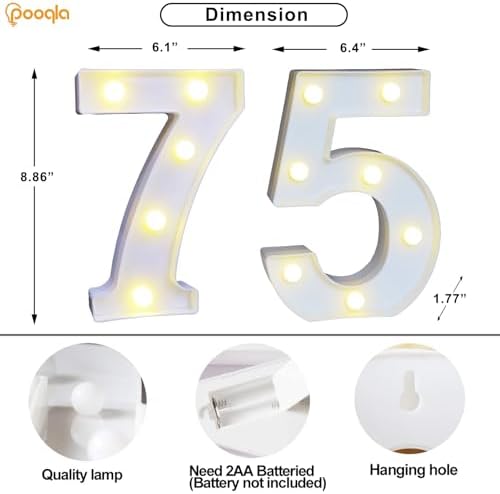 Pooqla 75th Birthday Decoration for Women Men, Decorative Marquee Numbers with Remote, Light Up 75 Sign for Party Backdrop 75th Wedding Anniversary Decor, Warm White and Cool White Number 75 - Image 5