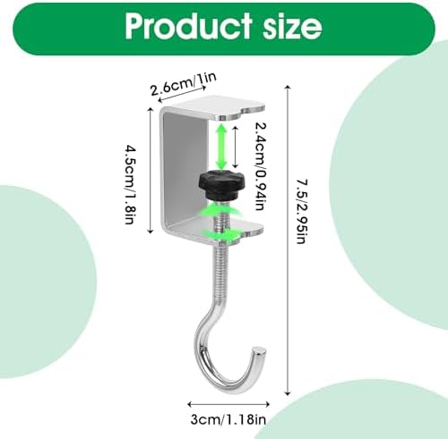 cobee Clamp-On Under Desk Hooks, Desk Mount Hanging Bag Holder Metal Hook - Image 4