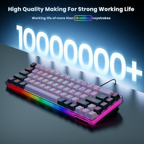 GEODMAER 65% Wired Gaming Keyboard, LED Backlit, Ultra-Compact Anti-Ghosting No-Conflict 68 Keys Membrane Gaming Wired Keyboard for PC Laptop Windows Gamer(Pink-Black) - Image 3