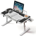 Lap Desk with Cooling Fan, LED Light and USB Port, Adjustable Laptop Desk with Storage Drawer, Foldable Laptop Table for Bed Sofa Work Study, Portable Computer Desk by PHANCIR
