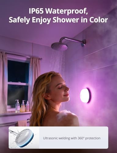 Combuh Rechargeable RGB Ambient Shower Light Waterproof Inside, 15 Color Changing Mood Lighting for Bathroom Bathtub IP65 Waterproof Cordless Battery Operated Stick on Lamp with Remote(Black 2 Pack) - Image 2