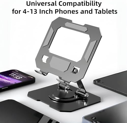 360° Rotatable Metal Tablet Stand, Adjustable Folding Desktop Stand for iPad/iPhone/Switch, Universal Use for Office/Movie/Studying/Drawing/Gaming, Silver - Image 5