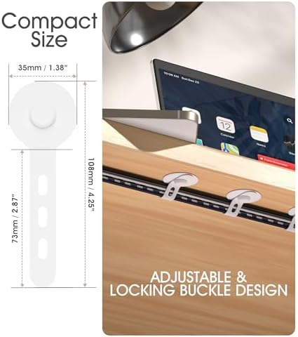 Cable Management Under Desk, Adhesive Cable Ties, 20Pack-White - Image 2