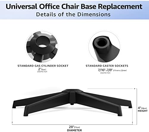 MASTERY MART 28 Inch Office Chair Base, Heavy Duty 2400 Lbs, Reinforced Metal Desk Chair Replacement, Universal Gas Cylinder Hole Caster Socket, Matte Black - Image 3