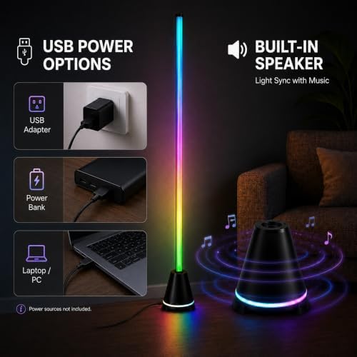 RGB Corner Floor Lamp with Speaker, App & Remote Control, Music Sync - Image 5