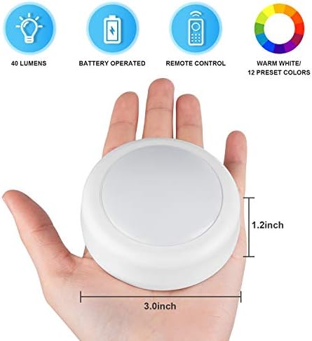BLS LED Puck Lights with Remote Control, Wireless Under Cabinet & Closet Lighting, RGB 13 Color Changing Lights with Dimmer, Timer & AA Battery Operated, Push, Touch, Stick on for Night, White, 2 Pack - Image 3