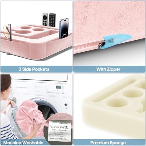 Couch Cup Holder Tray, Couch Caddy for Drink, Snack, Phone, Remote, Ipad, Game Controller, Large-size Sofa Cup Holder for Bed, Sofa, Car, Desk, Pink - Image 6