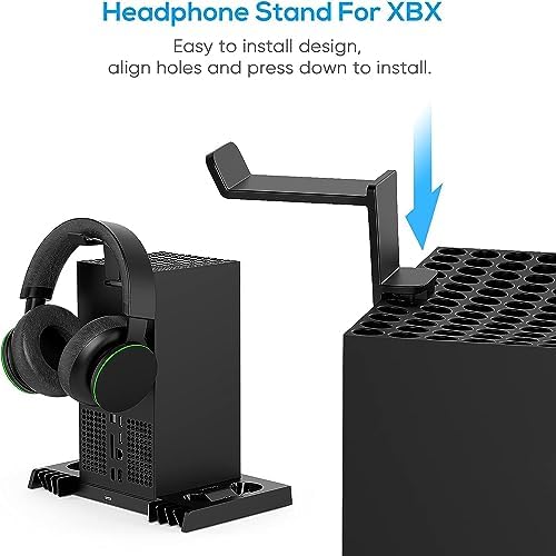 Sgelectronix Upgraded Vertical Cooling Stand for Xbox Series X with Controller Charger Station Dock, Dual Suction Cooler Fan System Stand Accessories with 8 Game Storage Organizer, Headset Hanger - Image 4