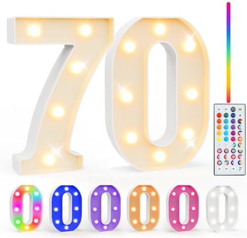 Pooqla 70th Birthday Decorations for Her Him, 35 Colors LED Light Up Numbers with Remote, Multicolor Marquee Numbers 70 Sign for Party Wedding Anniversary Decor 70th Birthday Gift, Number 70 by Pooqla