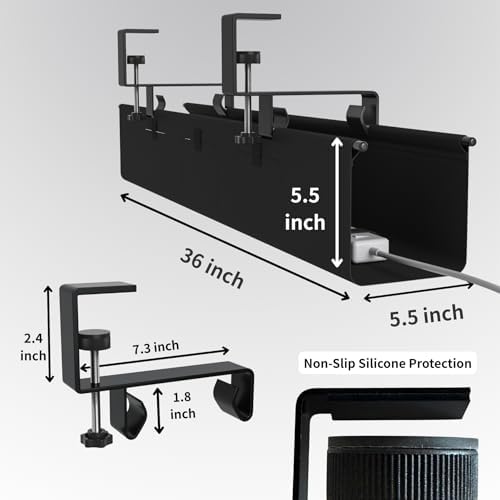 Under Desk Cable Management Tray, 36” Fabric No Drill Clamp Mount - Image 3