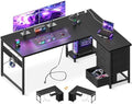 AODK 53" L Shaped Gaming Desk with 4 Drawers and Power Outlets, Black by AODK