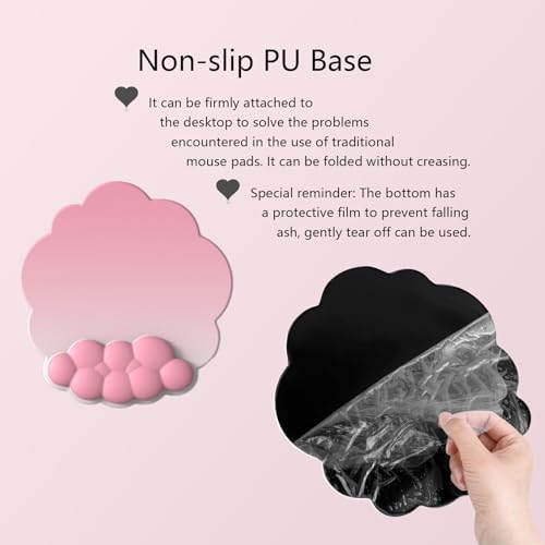 Cloud Wrist Rest Keyboard Pink Mouse Pad Set with Wrist Rest Ergonomic Wrist Pad Memory Foam Non-Slip Base Cute Gradient Wrist Support for Computer Laptop Gaming Home Office Relief Typing Pain - Image 3