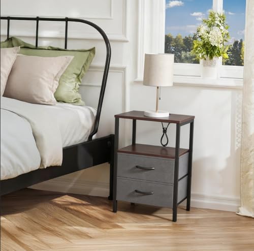 Huuger Nightstands Set of 2, End Tables with Charging Station, Side Table - Image 2