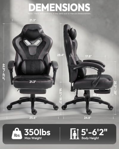 Dowinx Big and Tall Gaming Chair for Adults with Footrest, Massage Lumbar | Ergonomic High back with Pocket Spring Cusion Wide Seat, 90-135° Recline, Adjustable Height & Headrest for Home Office Black - Image 3