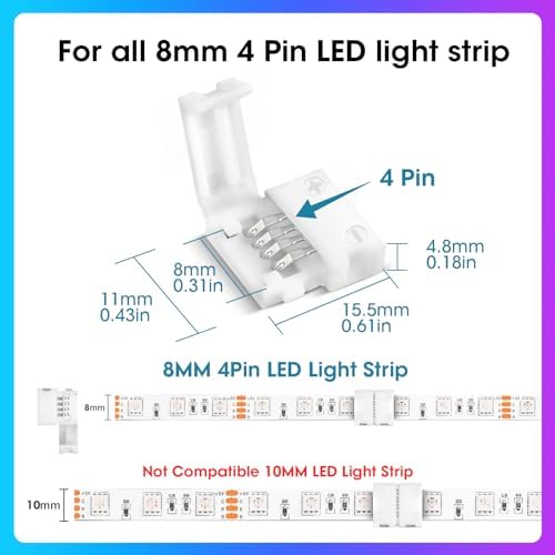 10Packs 4-Pin RGB LED Light Strip Connectors 8mm Unwired Gapless Solderless Adapter Terminal Extension - Image 2