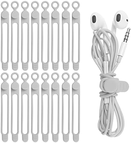 Silicone Cable Ties, Cord Organizer Cable Management(16Pcs-Grey) by ELECTRONICSORGANIZATION