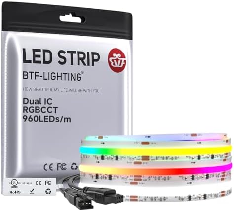 BTF-LIGHTING 9.8FT WS2811 Dual IC Chasing RGBCCT DC24V COB LED Strip Light by BTF-LIGHTING