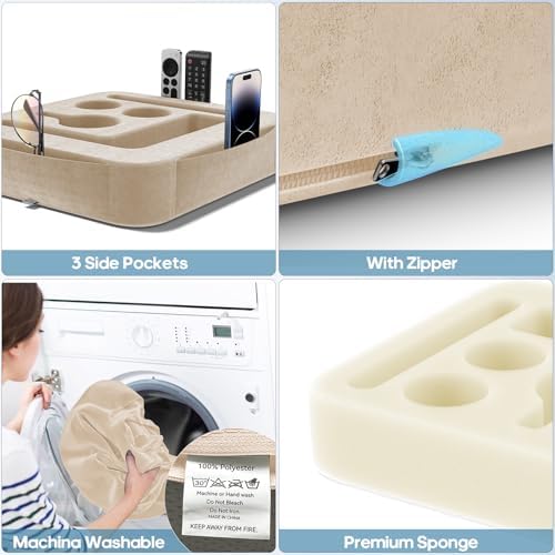 Couch Cup Holder Tray, Couch Caddy for Drink, Snack, Phone, Remote, Ipad, Game Controller, Large-size Sofa Cup Holder for Bed, Sofa, Car, Desk, Khaki - Image 6
