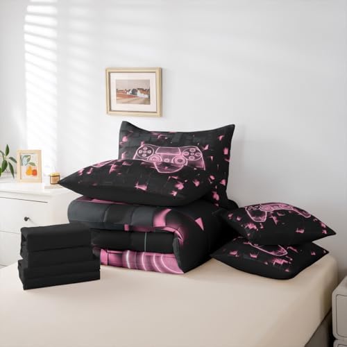 Erosebridal Gamer Queen Bedding Set 7 Piece Bed in A Bag for Boys Teen | Player Gaming Comforter,1 Video Games Fitted Sheet, 1 Gamepad Flat Sheet, 2 Pillow Cases, 2 Throw Pillow Covers - Image 5