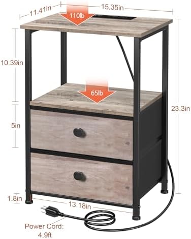 LOAKEKEL Nightstands Set of 2, LED Night Stand with Charging Station - Image 3