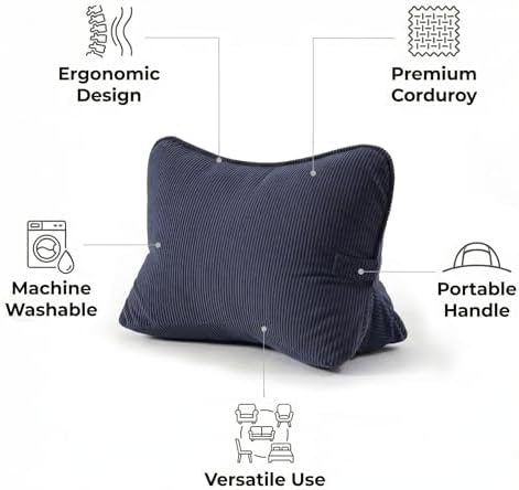 Pat. Pend. Corduroy Wedge Pillow with Lumbar Support, Triangle Cushion for Sofa, Couch, Bed or Recliner, Reading Pillow for Sitting & Relaxing, Navy Blue - Image 3