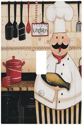 Decorative Light Switch Covers Cartoon Fat Happy Chef Cook Single Toggle Light Switch Cover Plate 1 Gang Outlet Covers Wall Plate Electrical Device Switchplate Dimmer Faceplate Kitchen Decor by JOOJIAO