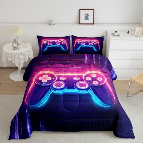 Feelyou Gamer Comforter Set Toddler Size, Pink Gamer Bedding Set Gaming Comforter Game Room Decor Duvet Set Durable Bed Set 2Pcs by Feelyou