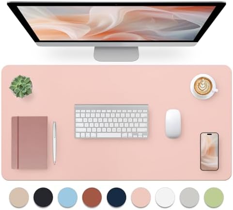 Bloss Pink Desk Mat, Waterproof Non-Slip Leather Desk Pad, Large Mouse Pad, Desk Writing Pad, Desk Mat for Keyboard and Mouse Desk Organizers and Accessories (31.5×15.7 Inches) by Bloss