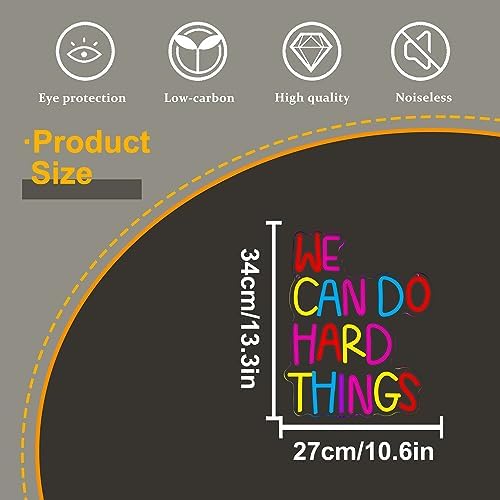 We Can Do Hard Things Neon Sign, Motivational Neon Light LED Classroom Sign USB Dimmable, for Inspirational Classroom Office Library Neon Light Kids Wall Art Bedroom Birthday Party Backdrop(13.3*10.6In) - Image 5