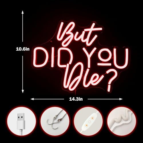 But Did You Die Neon Sign Dimmable Neon Led Sign for Bedroom Wall Light Red Neon Light Up Sign for Wall Decor Man Cave Home Decor Office Gym Living Room Decor Birthday Gifts - Image 3