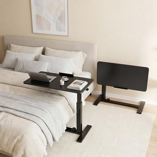 DUMOS Overbed Table with Wheels, Height-Adjustable Bedside Table, Black - Image 2