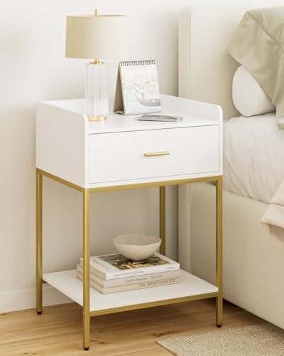 Masupu Nightstand, 3-Tier Modern Bedside Night Stand with Storage Drawer and Shelf, Large End Side Table for Bedroom, Living Room, White by Masupu